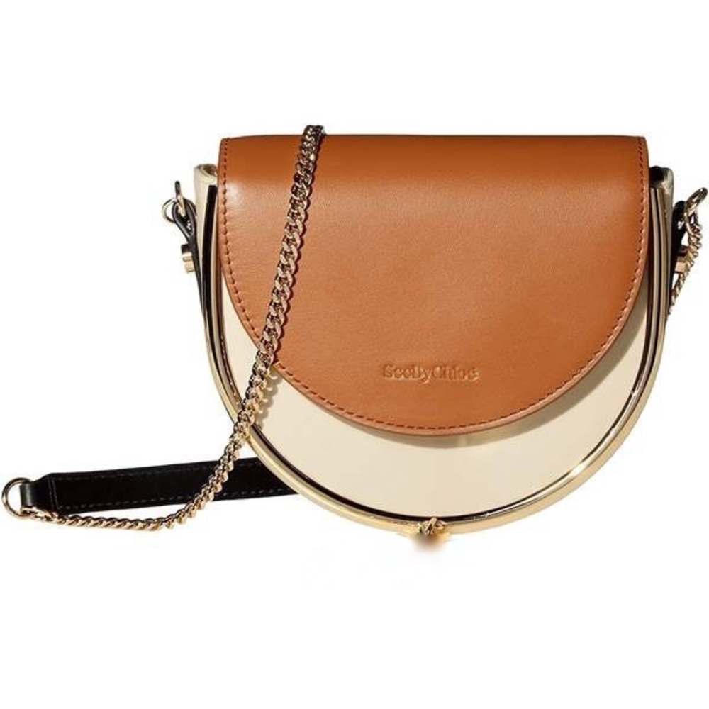 See by Chloe Mara Crossbody Bag Purse Clutch Leather Saddlebag Cement Beige z0